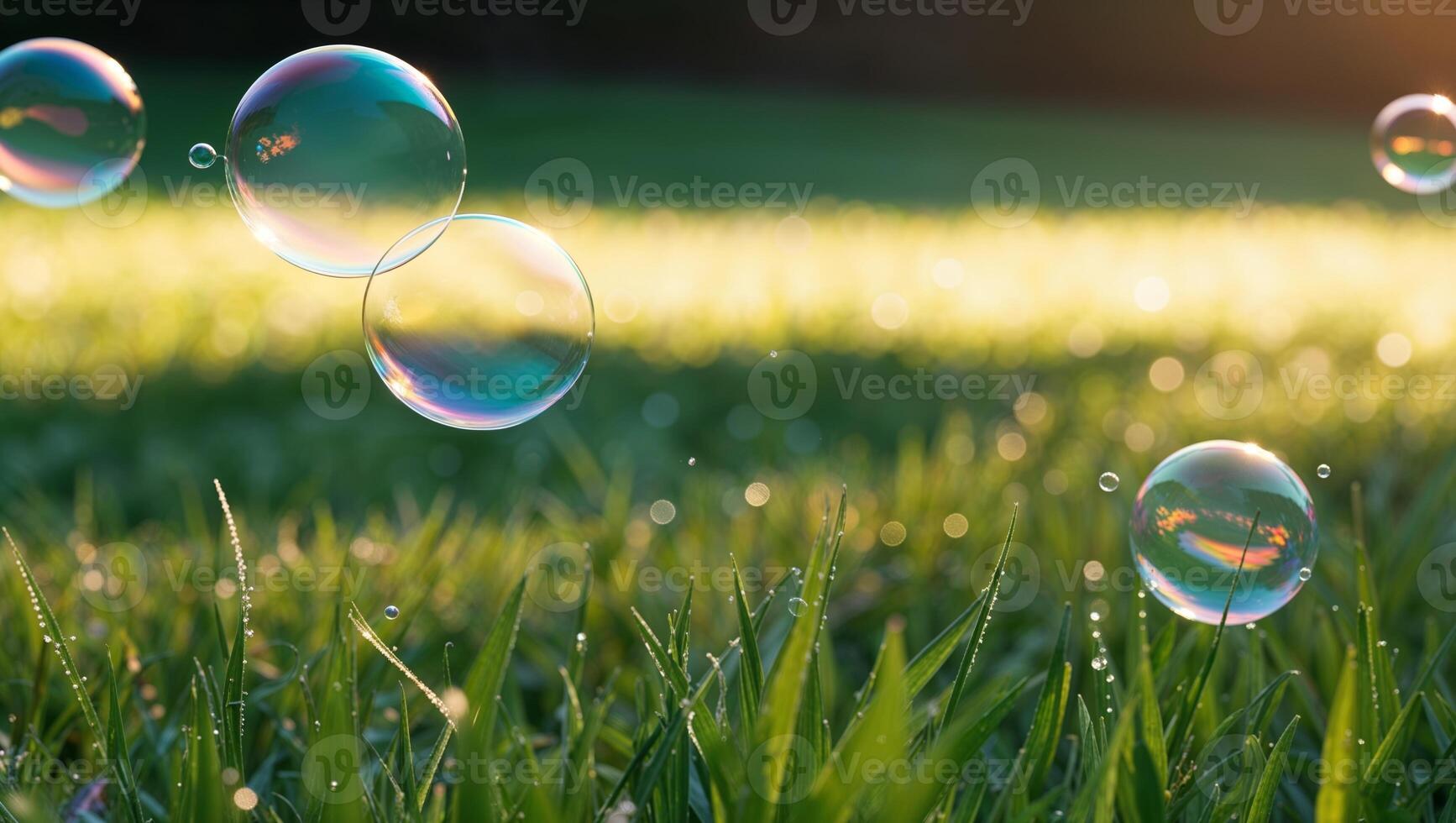 Soap bubbles in the grass photo