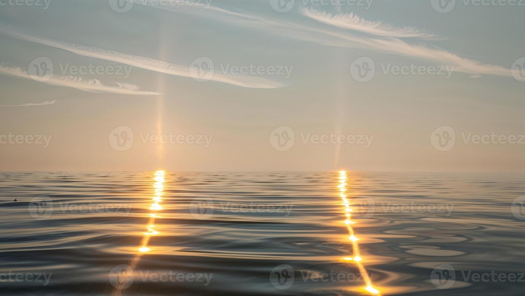 Sunset over the ocean with clouds and sun photo