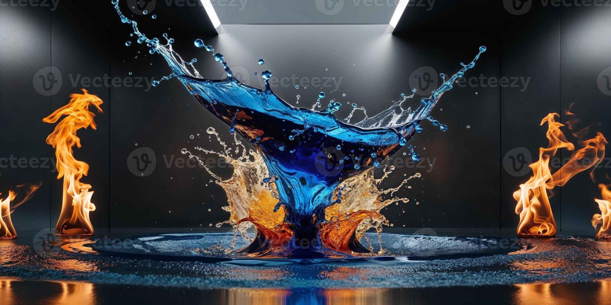 A colorful image of a liquid and flaming objects. photo