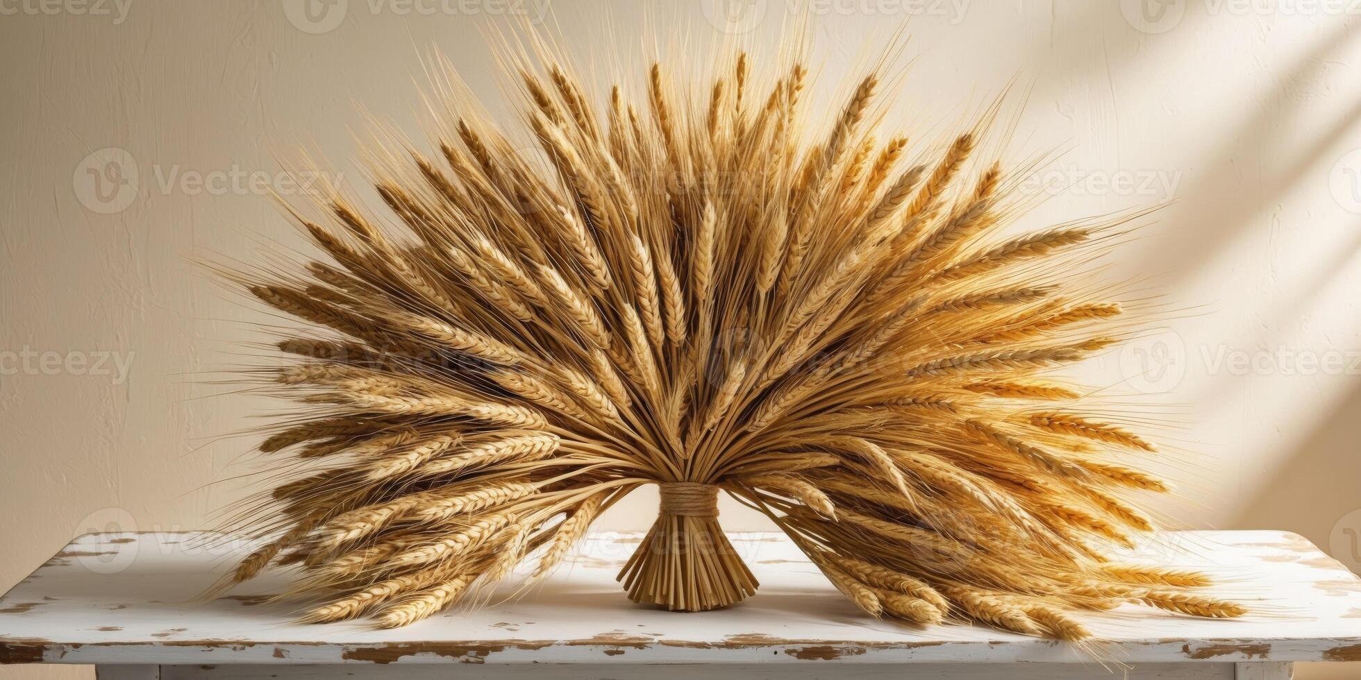 A large vase with wheat on top of it photo