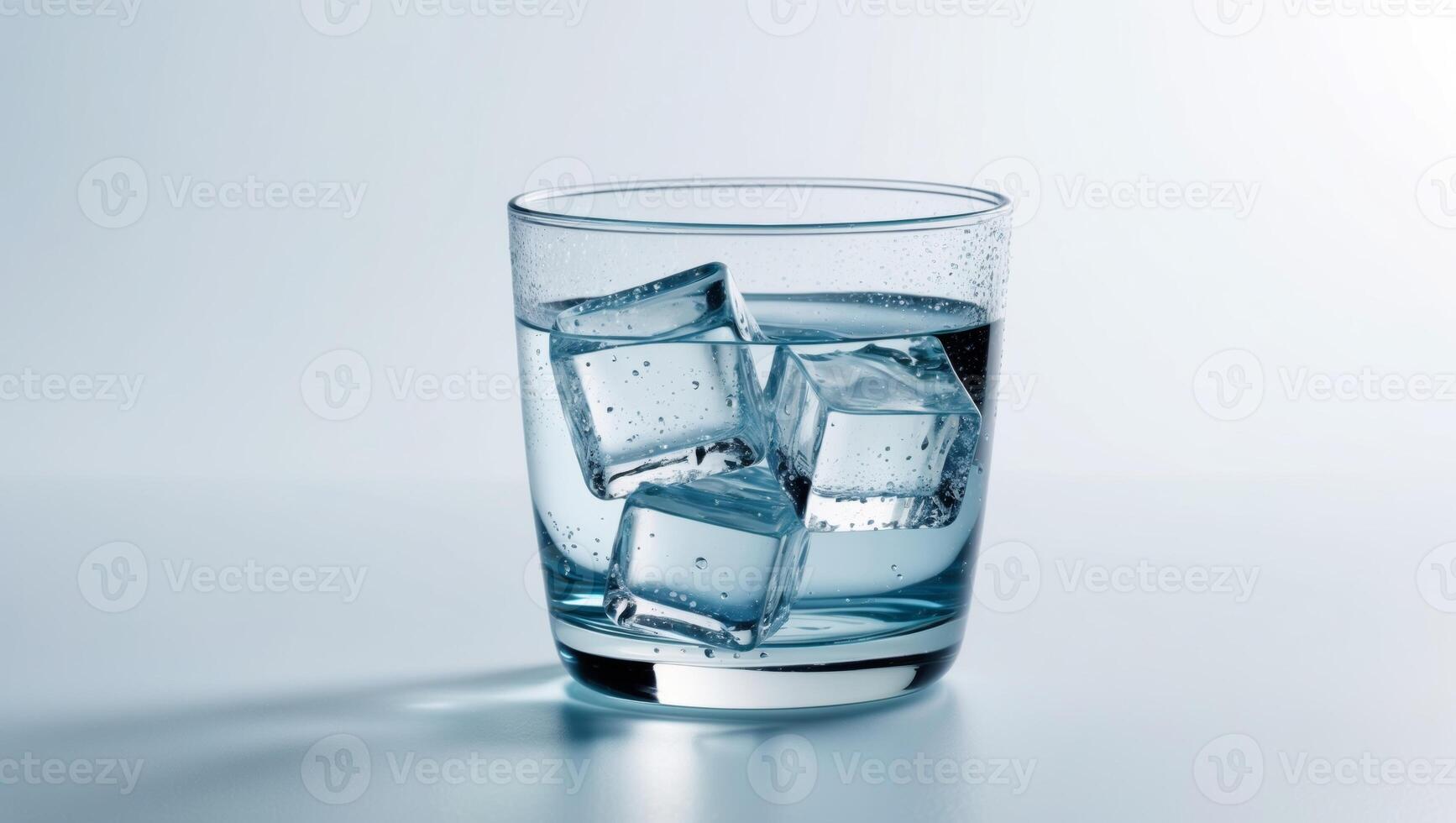 A glass of water with ice cubes in it photo
