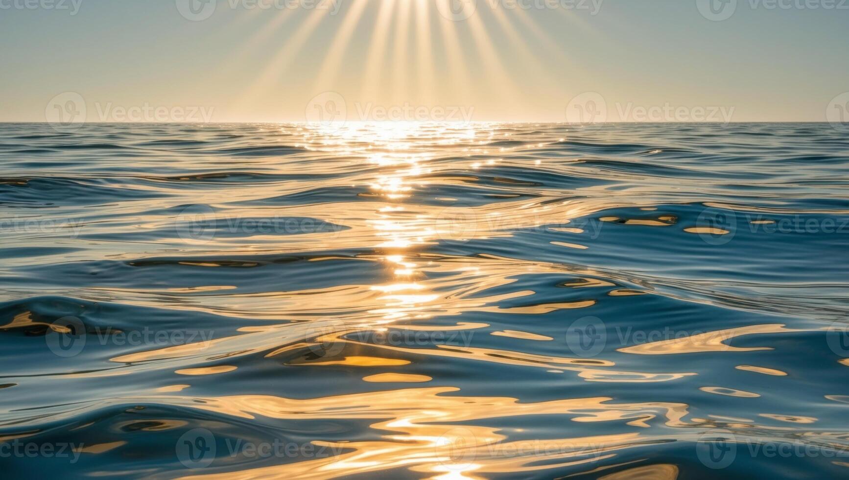 Sun shining over the ocean with waves photo