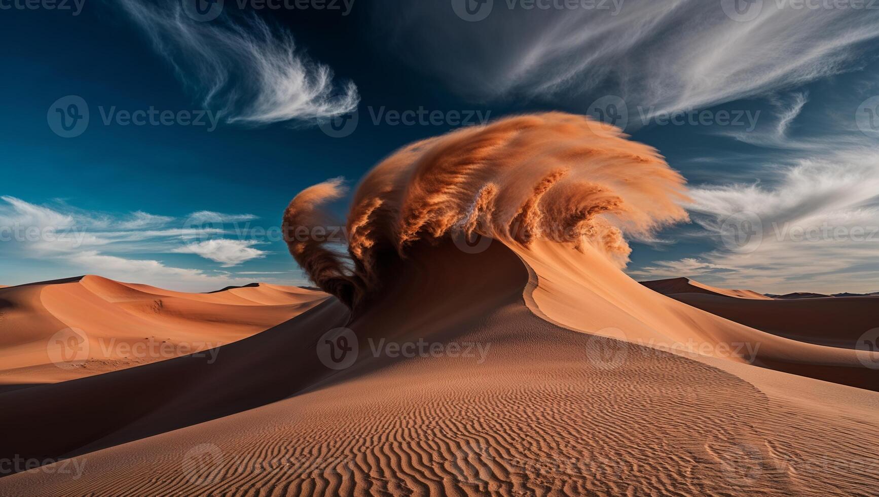 Windy Desert Scene A strong wind blowing sand dunes in a vast desert landscape. photo