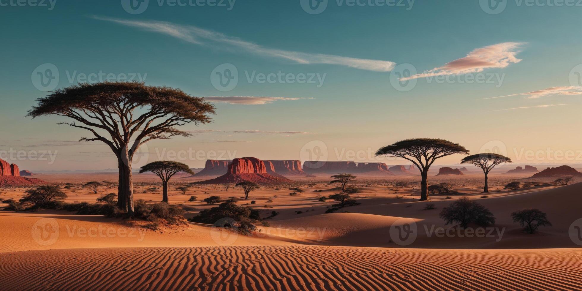 Cinematic African landscape in the vast desert. photo