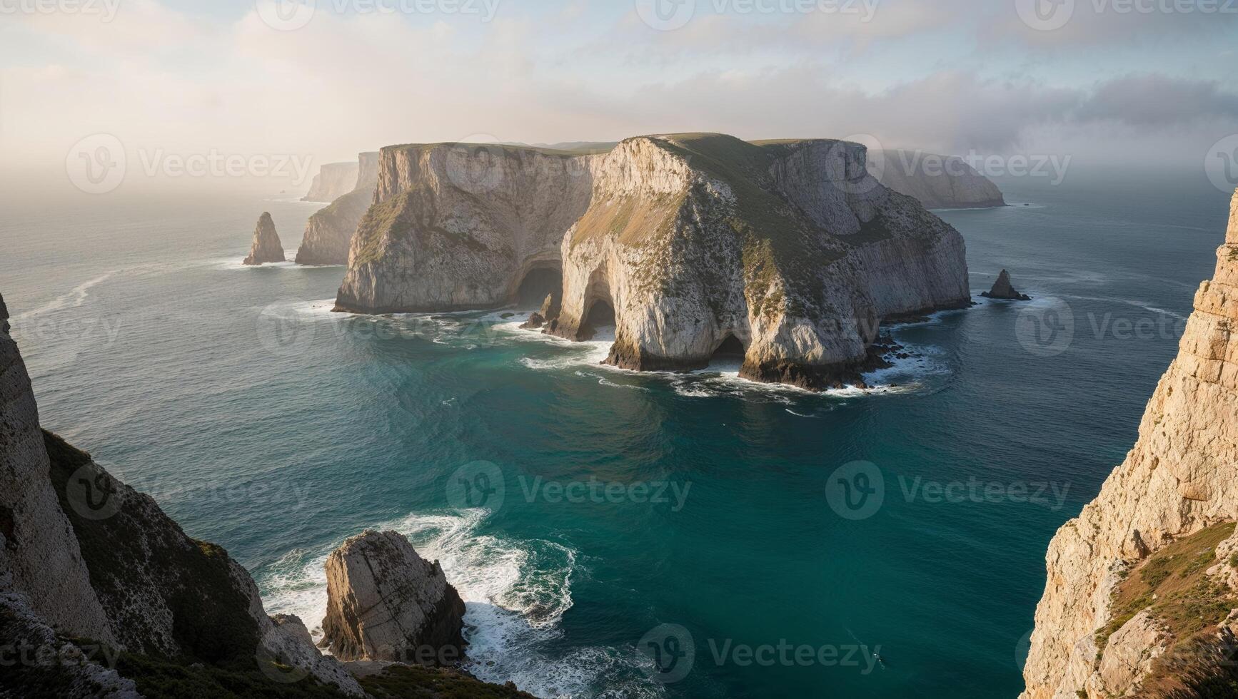 Coastal Landscape with Rocky Cliffs and a Wide Sea. photo