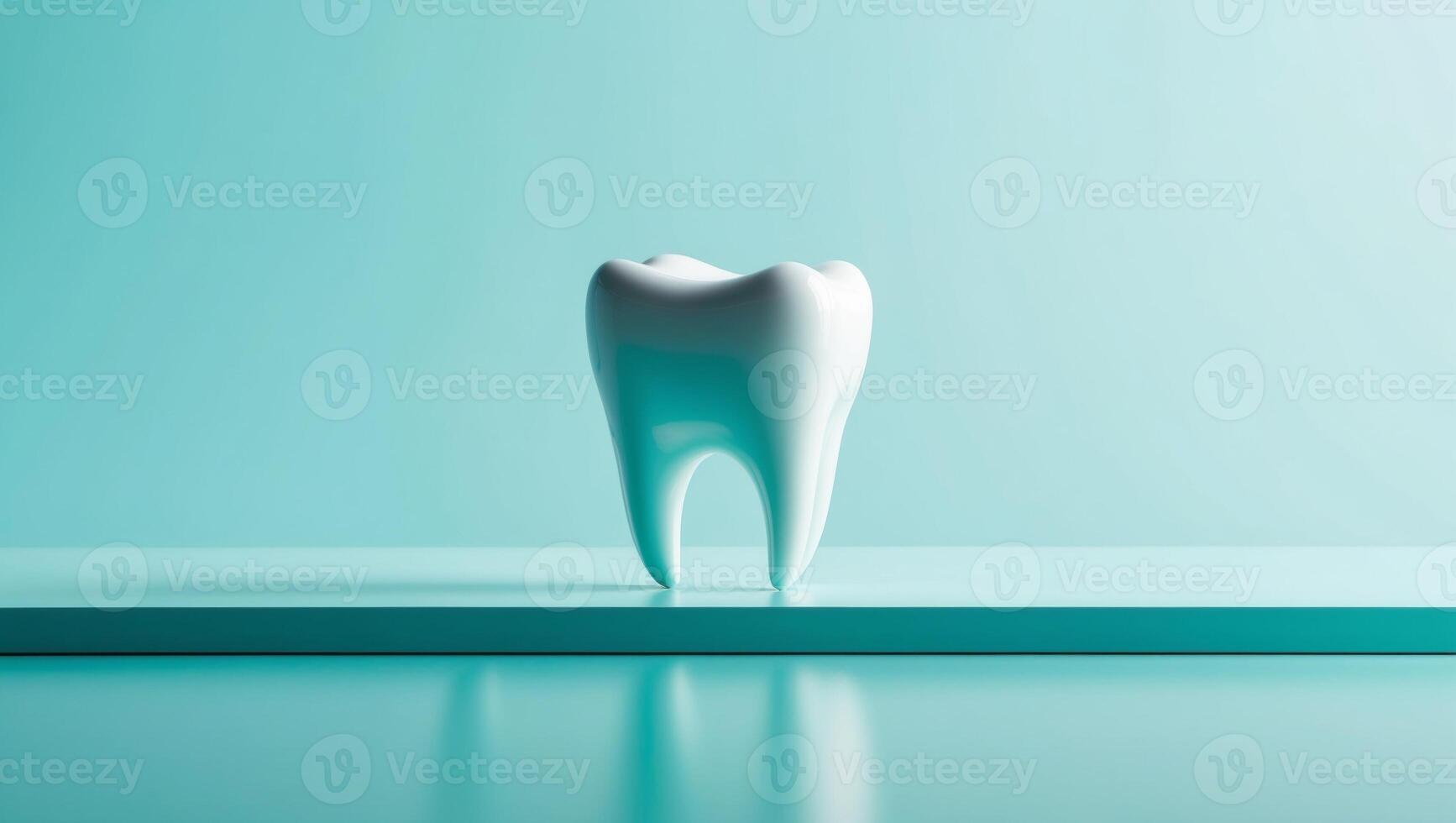 White Tooth D Render on Turquoise Background. photo
