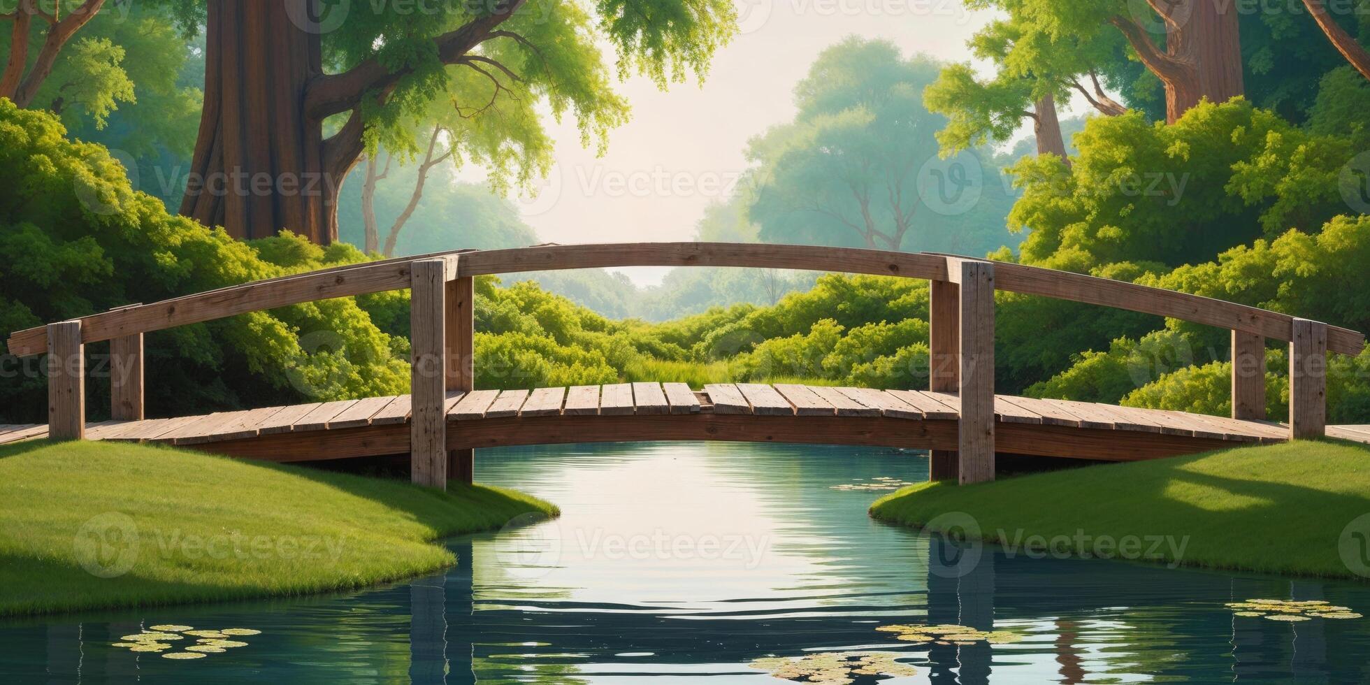 Bridge over water in a forest photo