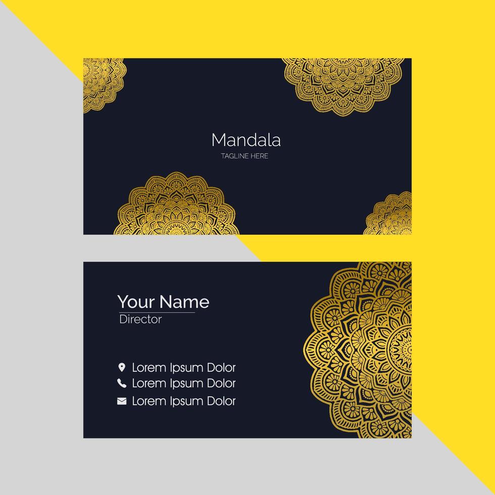 Business card with gold mandala dark bakcground vector