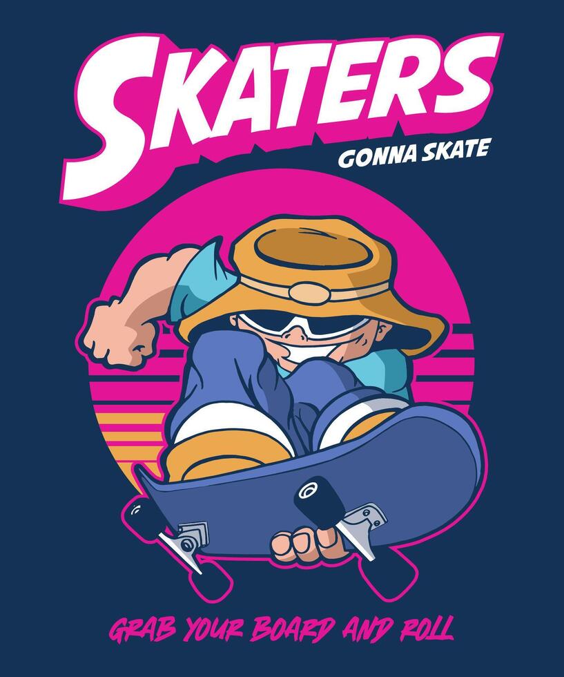 Skaters Gonna Skate Cartoon Illustration Design vector