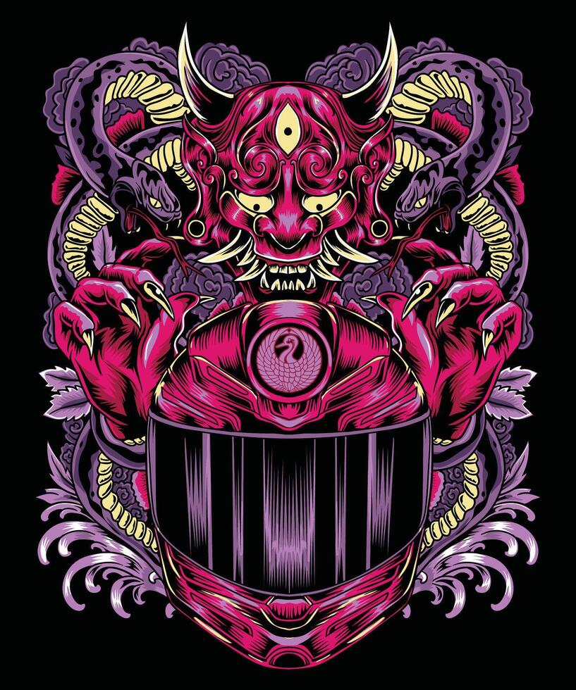 Demon Snake Japanese Culture Illustration Design vector