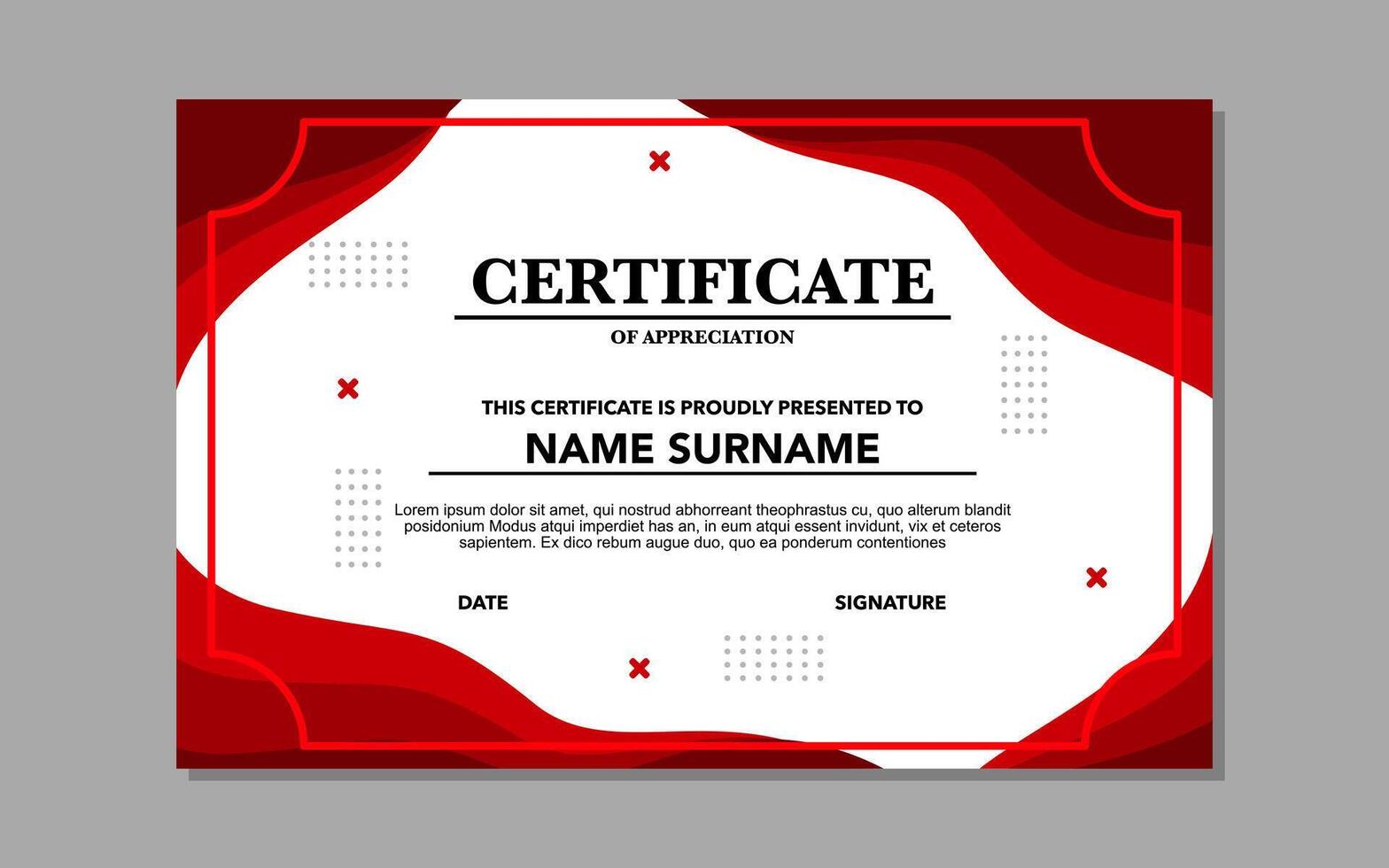 Red wavy border certificate for appreciation vector