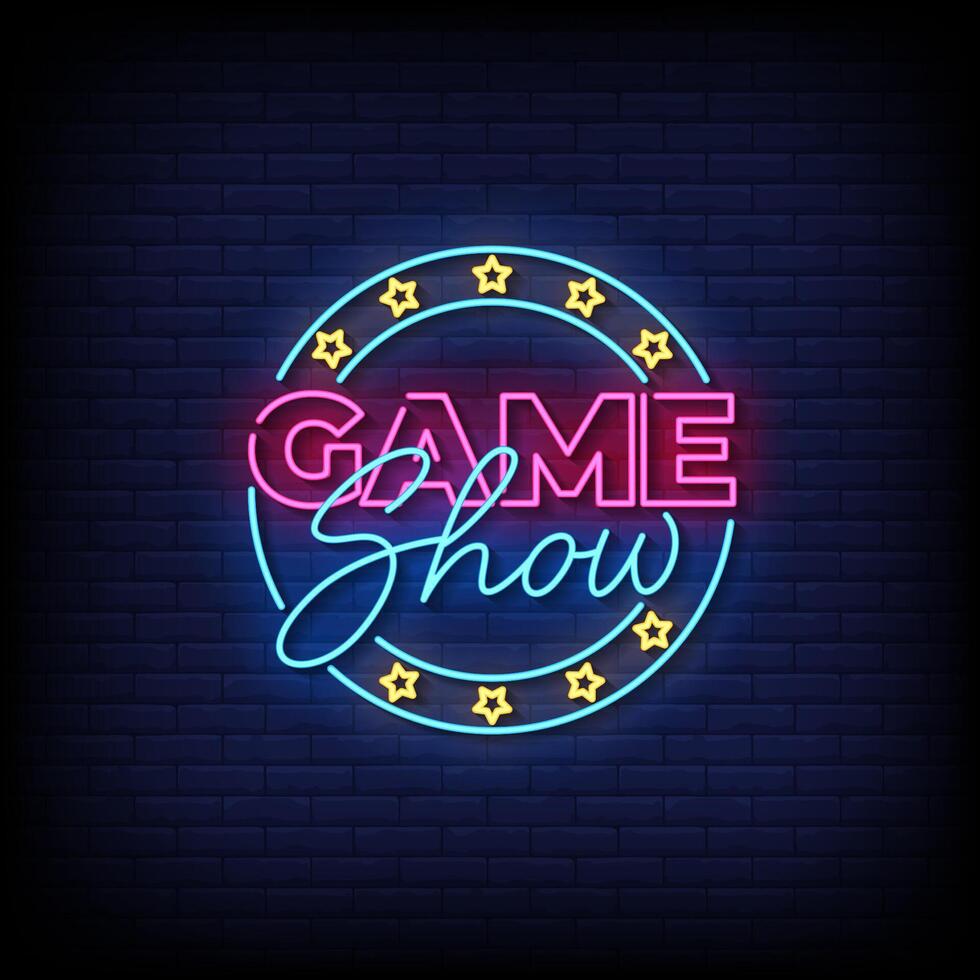 game show neon sign with brick wall background vector