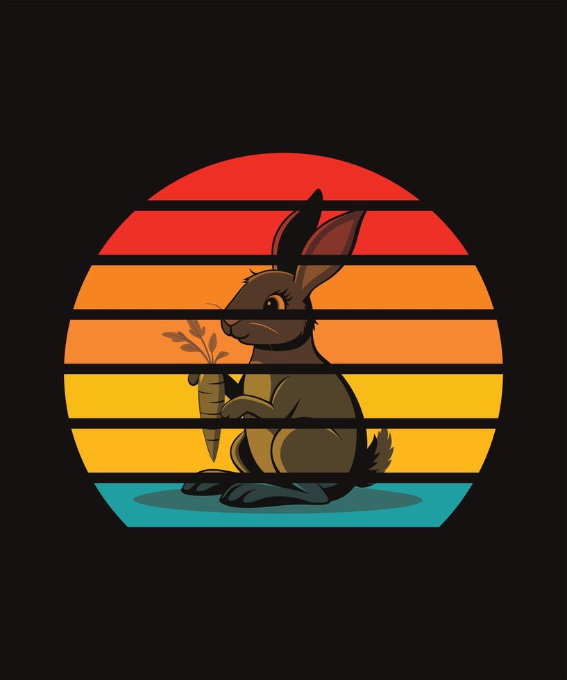 A rabbit sitting on a black background with a rainbow background vector