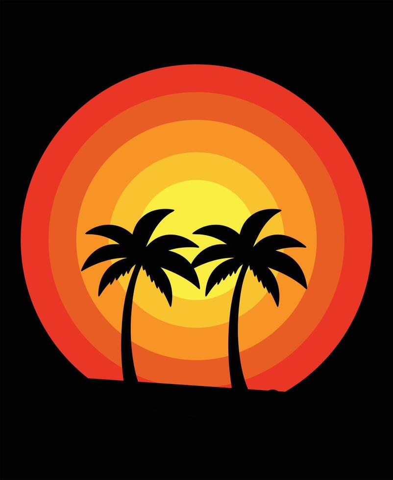 Retro vintage palm tree Sunset vector