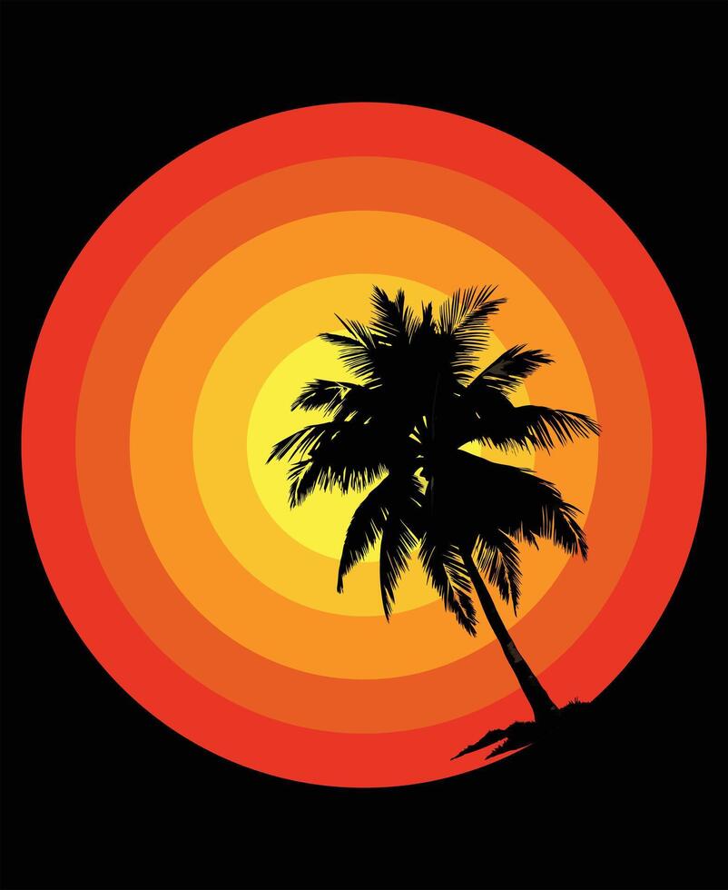 A palm tree in front of a sunset vector