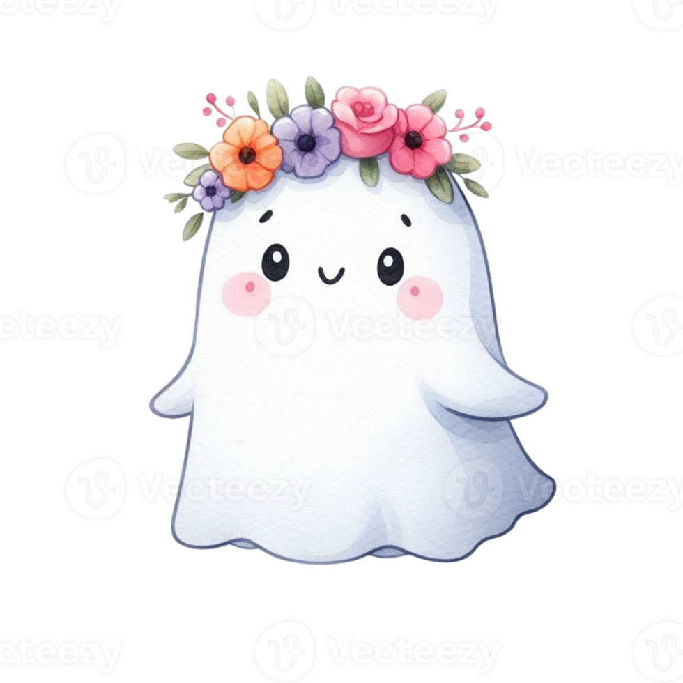 A cute ghost with flowers on its head png
