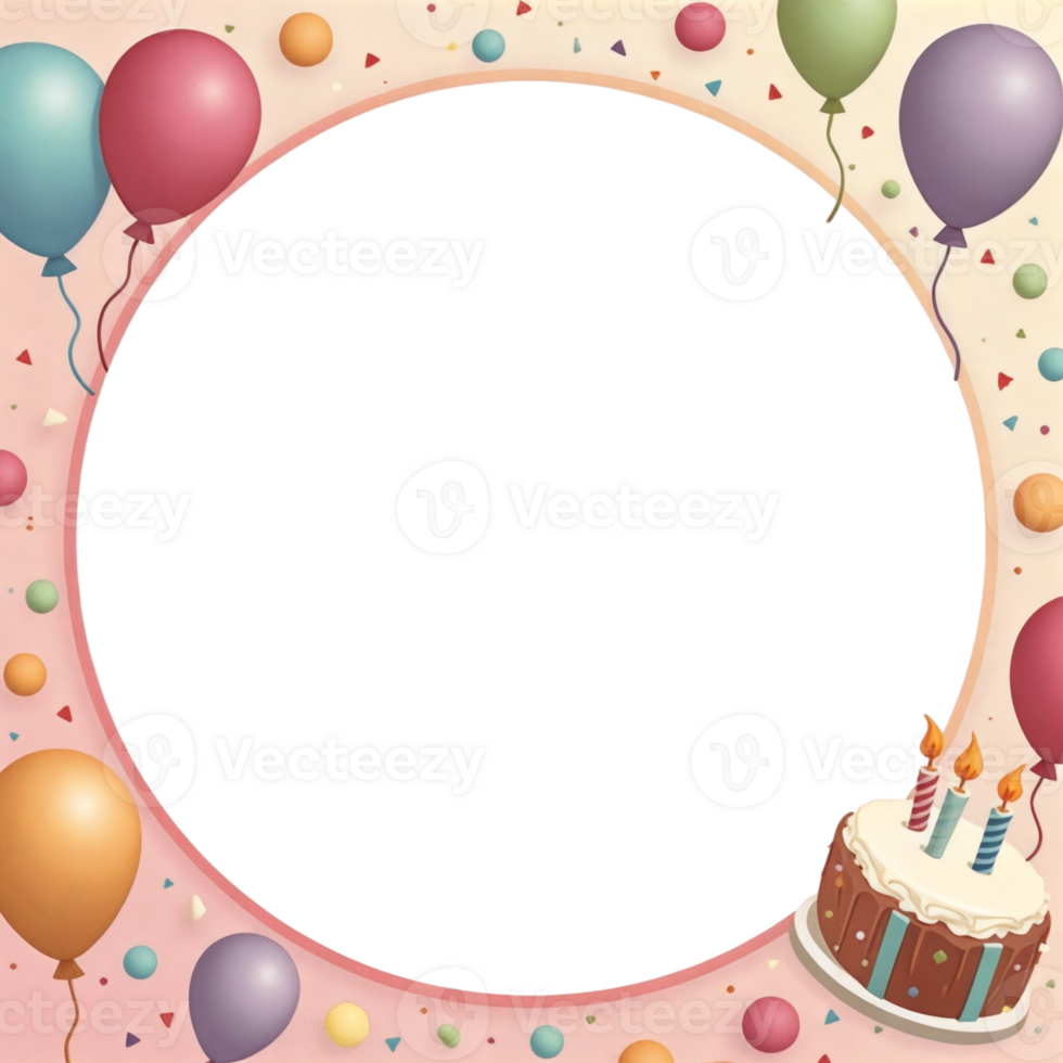A colorful birthday cake with candles and balloons png