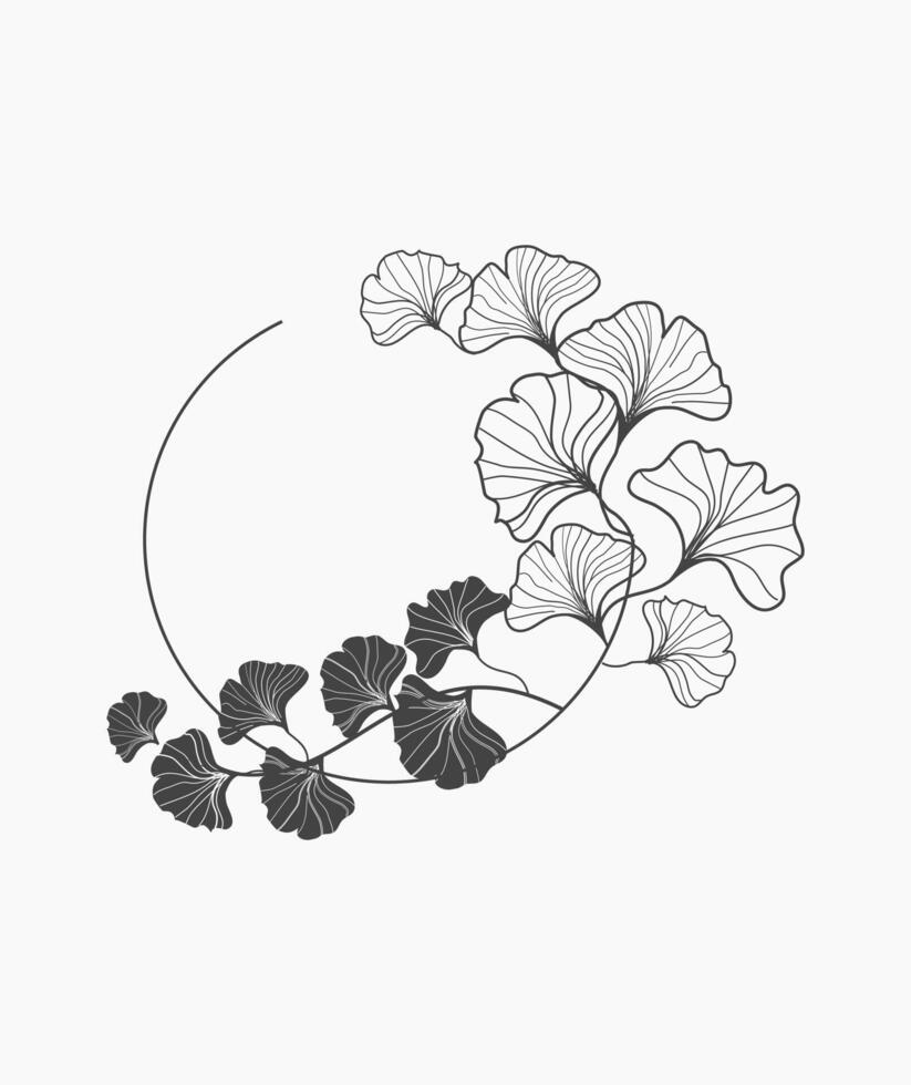 Round Floral Gingko Art vector