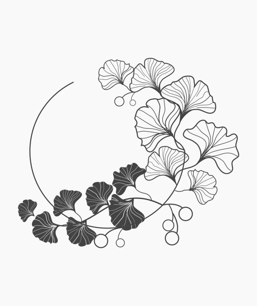 Round Frame Floral Ginko Art Illustration vector