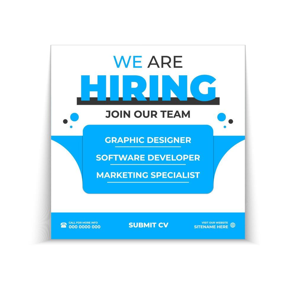 we are hiring job vacancy social media post template vector