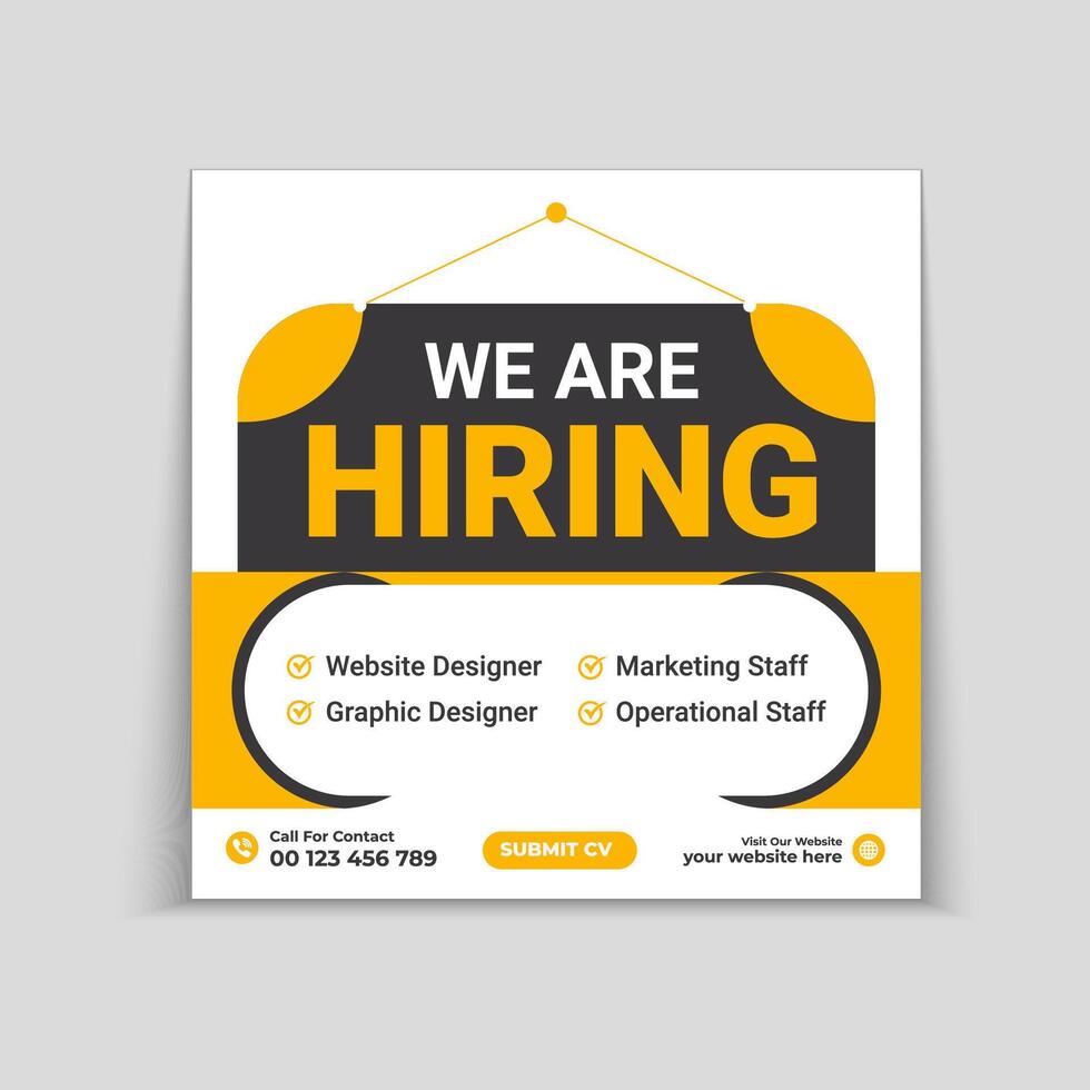 We are hiring yellow job vacancy social media and square web banner template vector