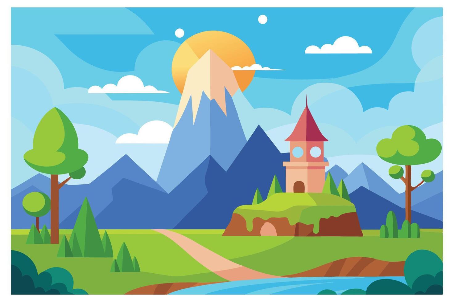 Adorable cute beautiful cartoon digital landscape vector