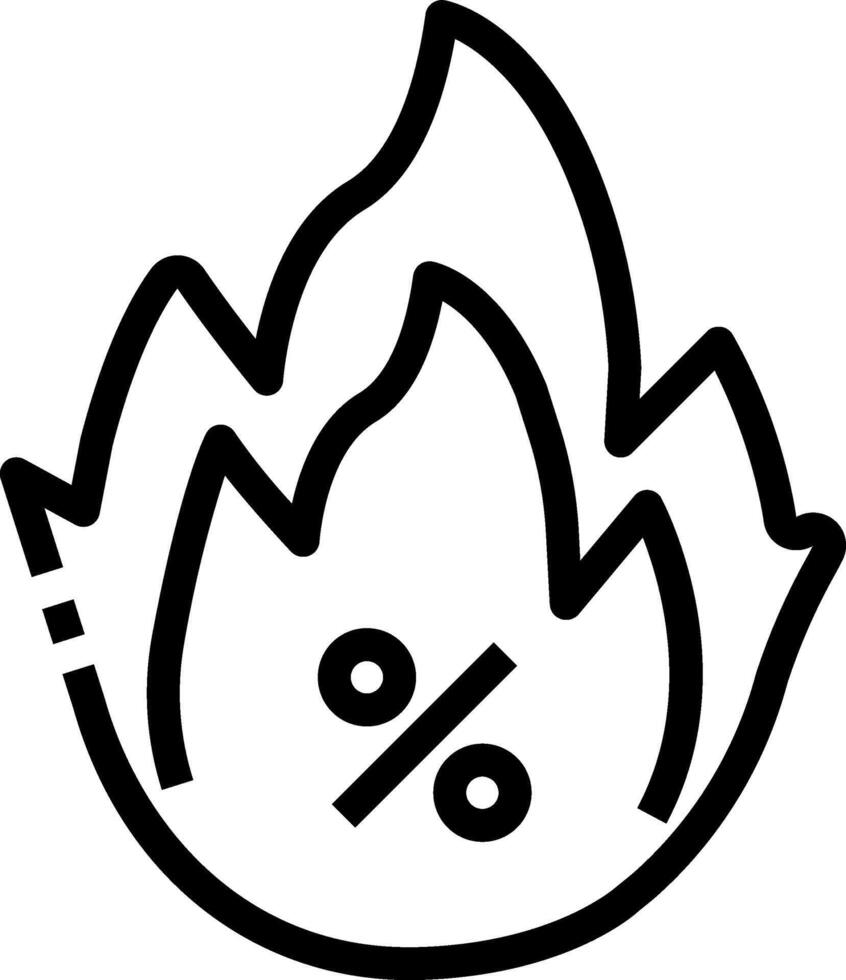 A black and white icon of a fire with a percentage sign vector