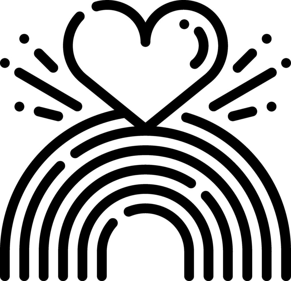A black and white illustration of a heart and rainbow vector