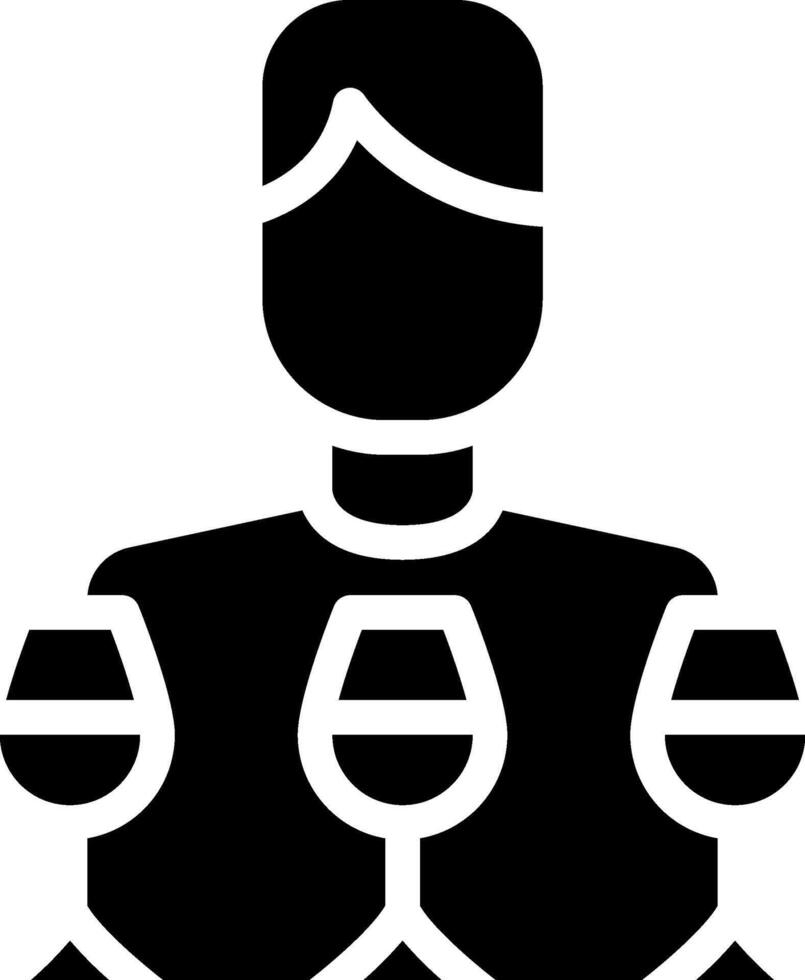 A black and white icon of a man holding wine glasses vector