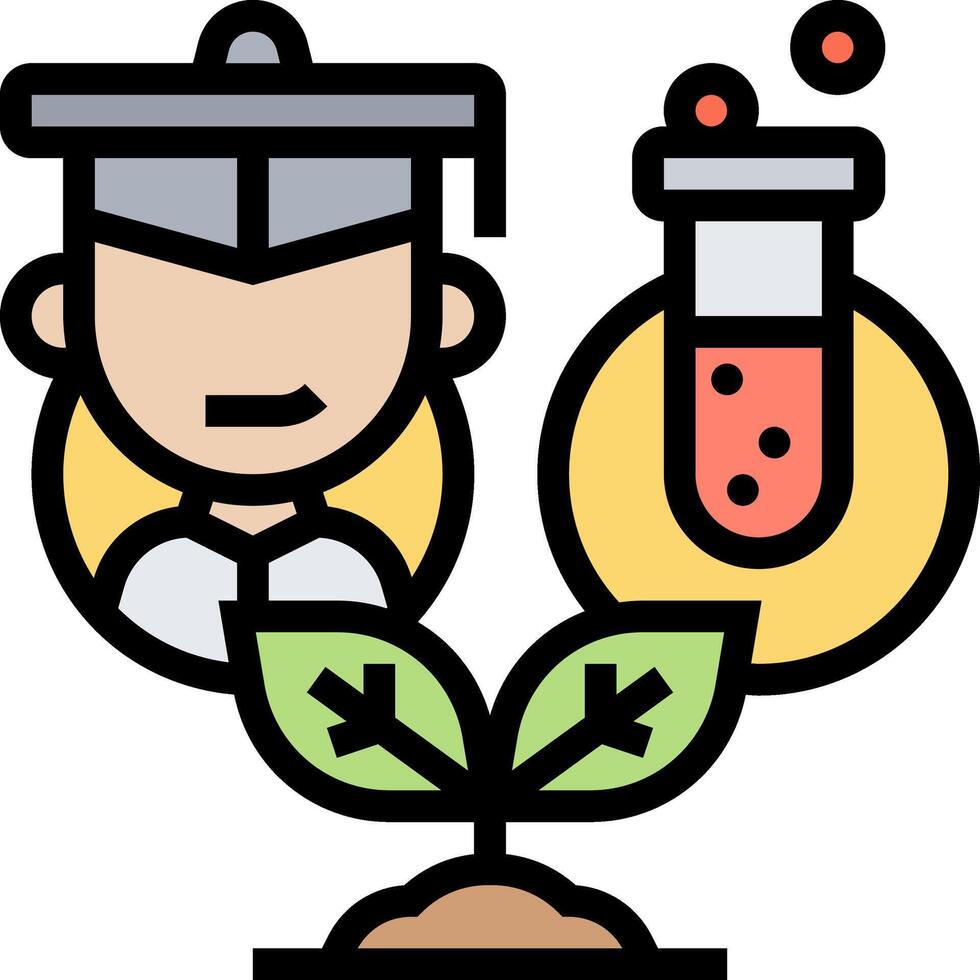 A cartoon man with a plant and a test tube vector
