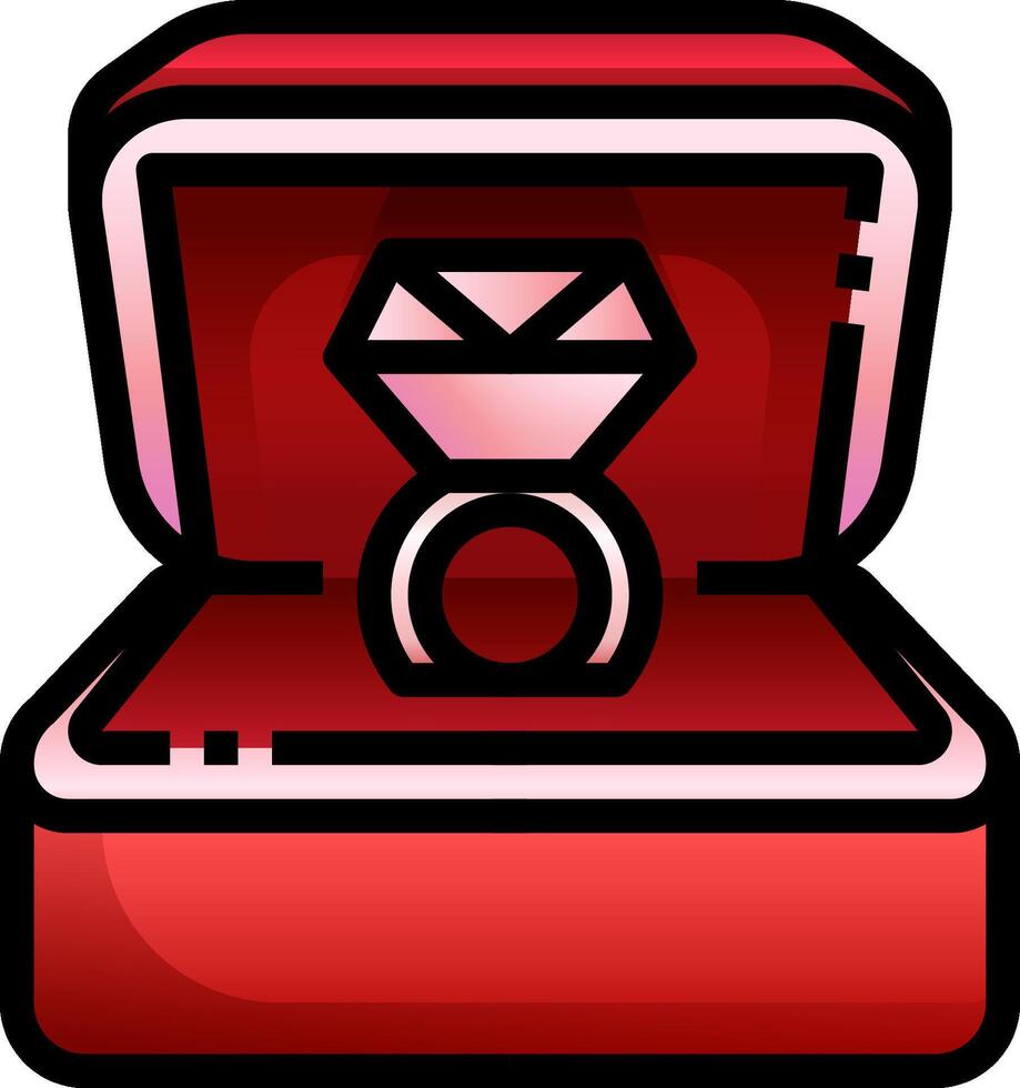 An open red box with a diamond ring inside vector