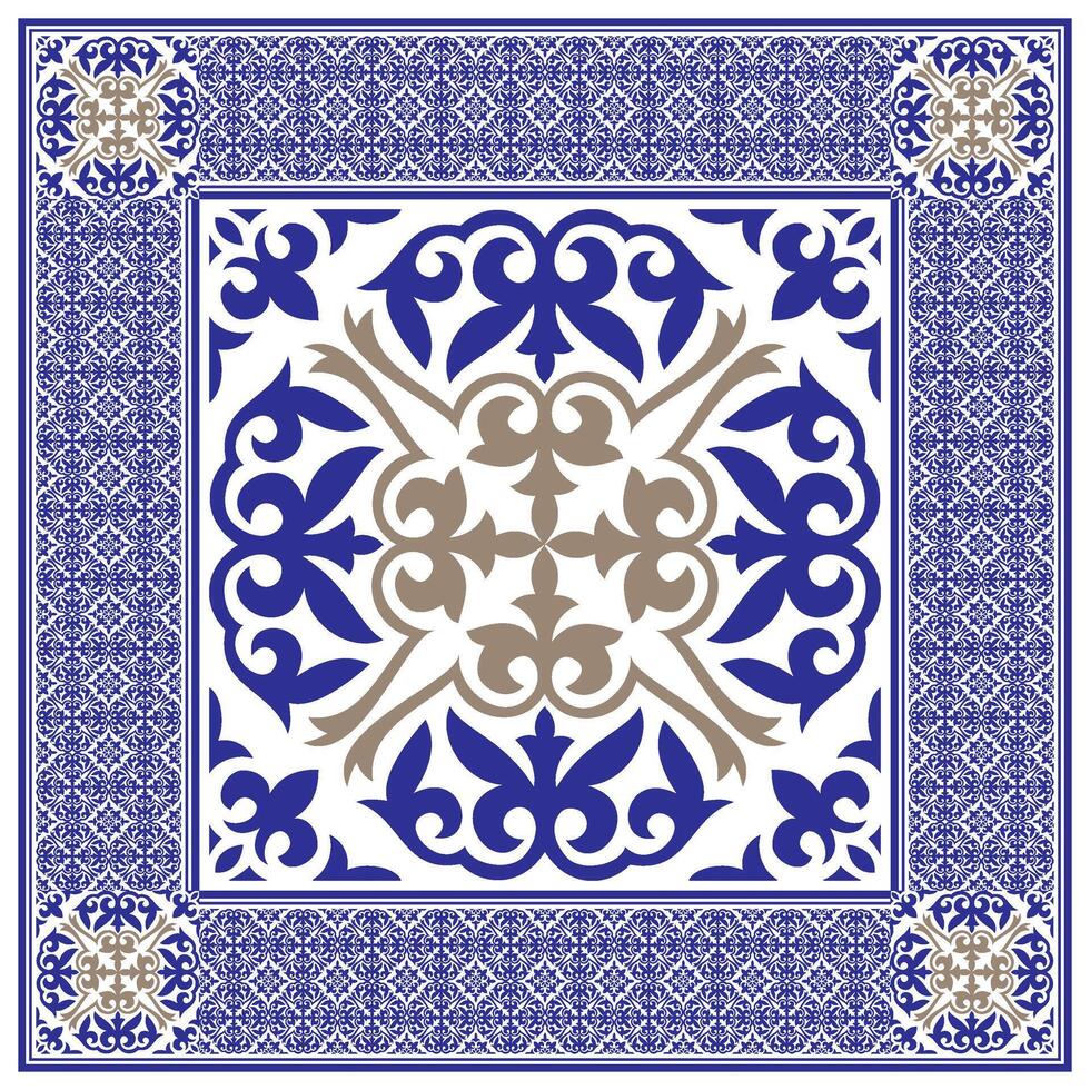 Blue, gold seamless national ornament. Ethnic pattern of the nomadic peoples of the great steppe, Kazakh, Moroccan,Turk, Mongol, Kyrgyz, Buryat. Design ceramic, azulejo tile, border, sandblast vector