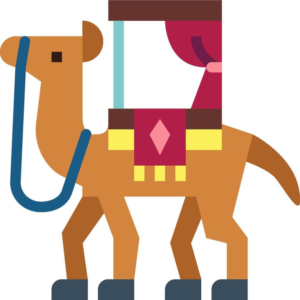 A camel with a red and white dress on it vector