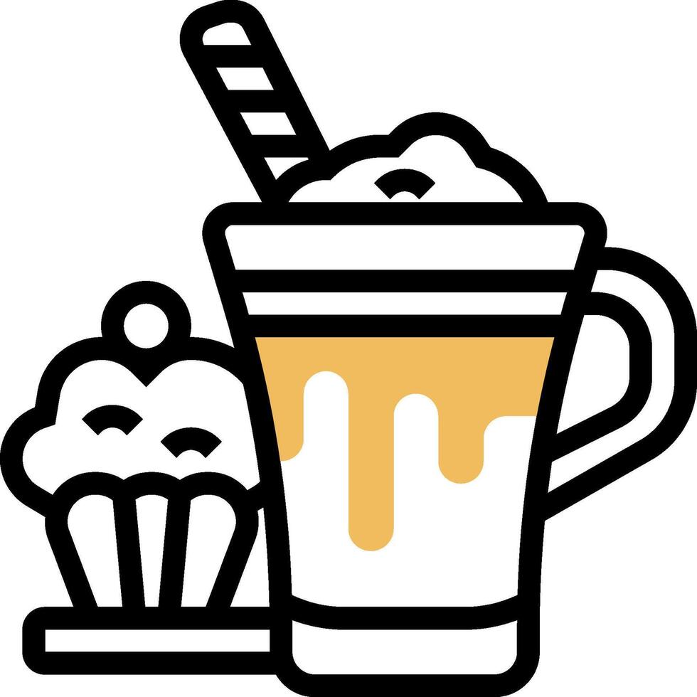 A cup of coffee and a cupcake with a straw vector