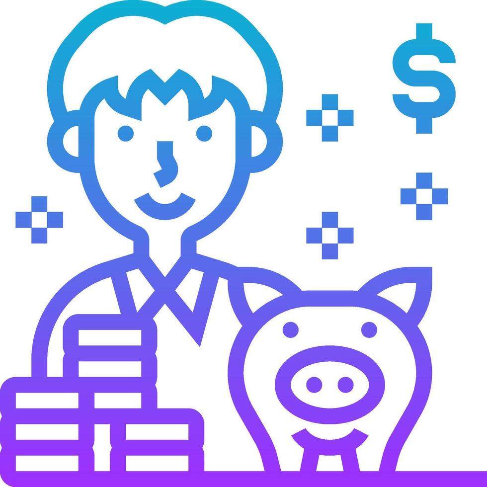A man holding a piggy bank and stacks of money vector