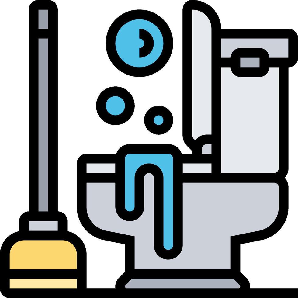 A toilet with a plunger and a mop vector