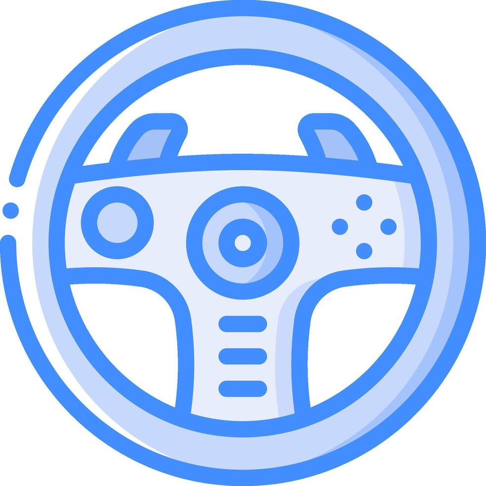 A blue and white icon of a steering wheel vector