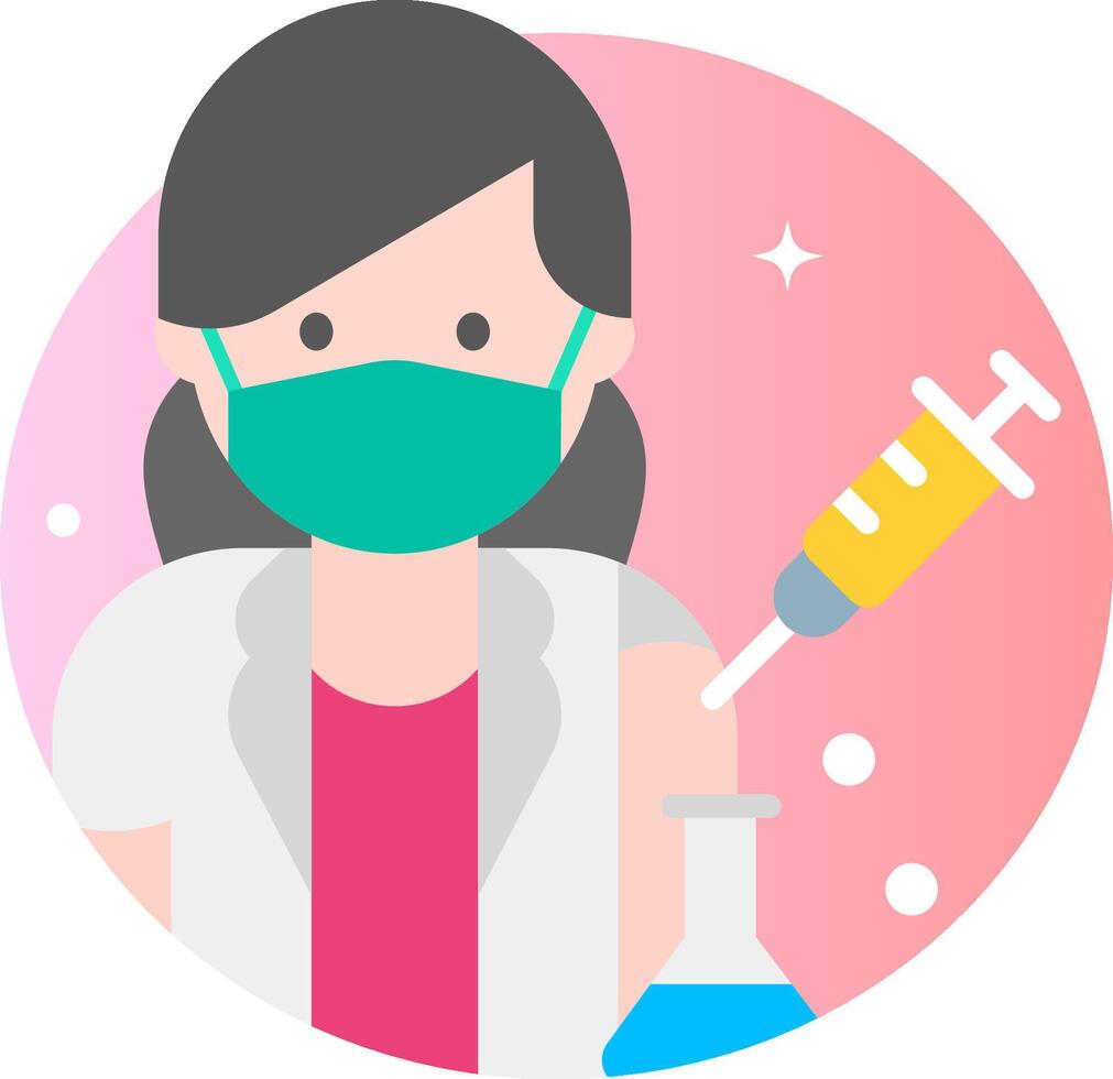 A woman in a lab coat holding a syringe and a syringe vector