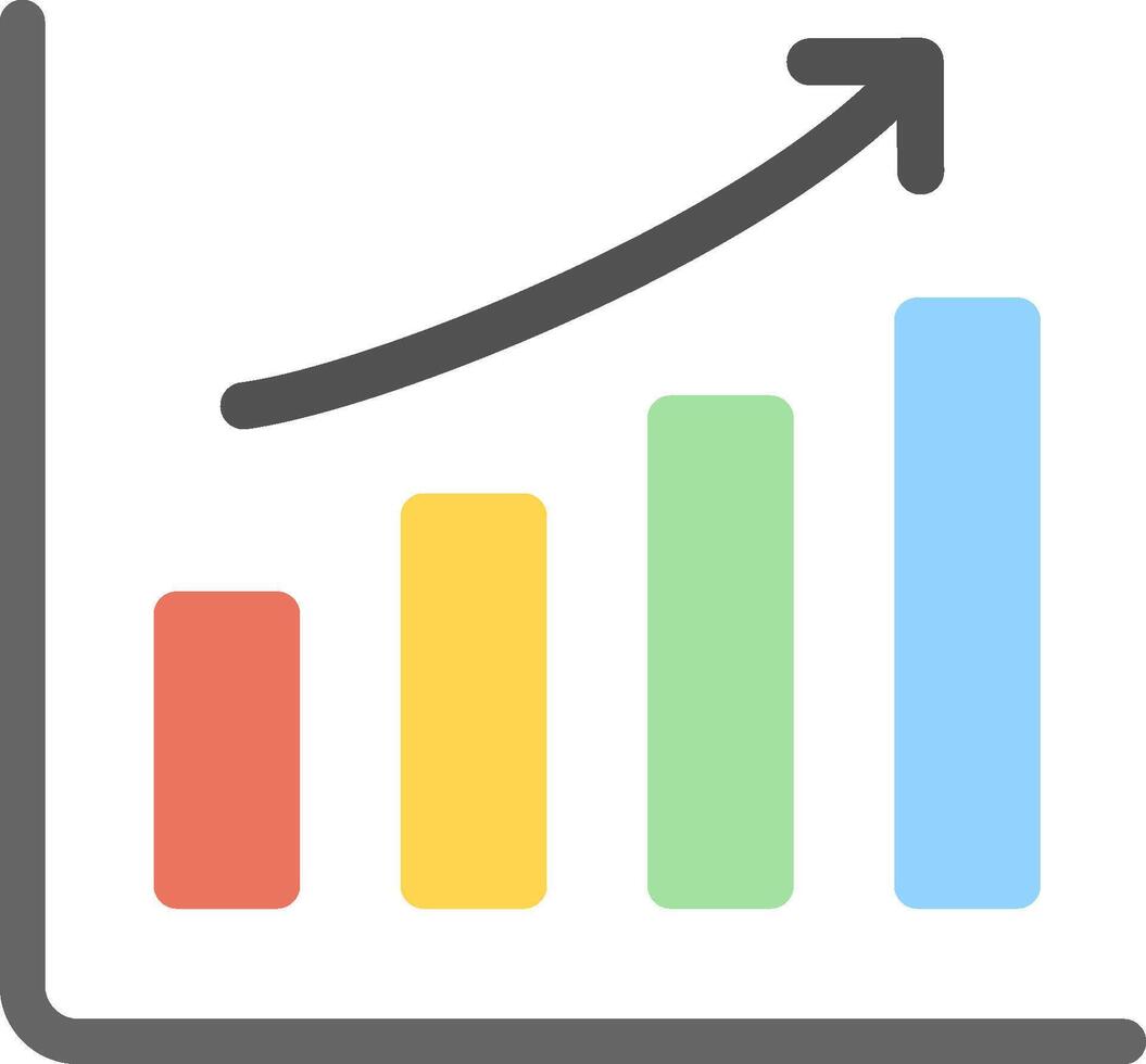 A graph with an upward arrow and a bar chart vector