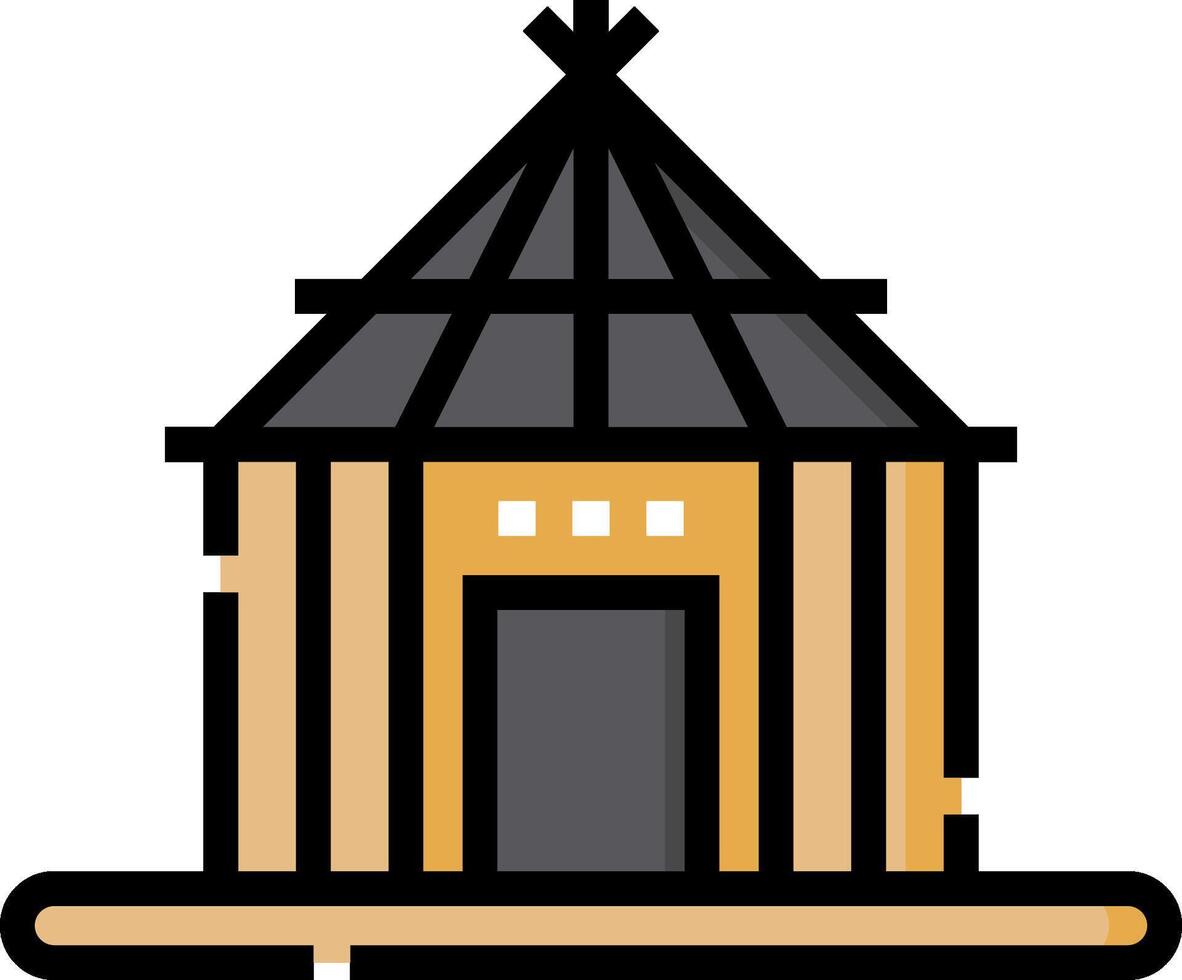 A small building with a roof on top vector