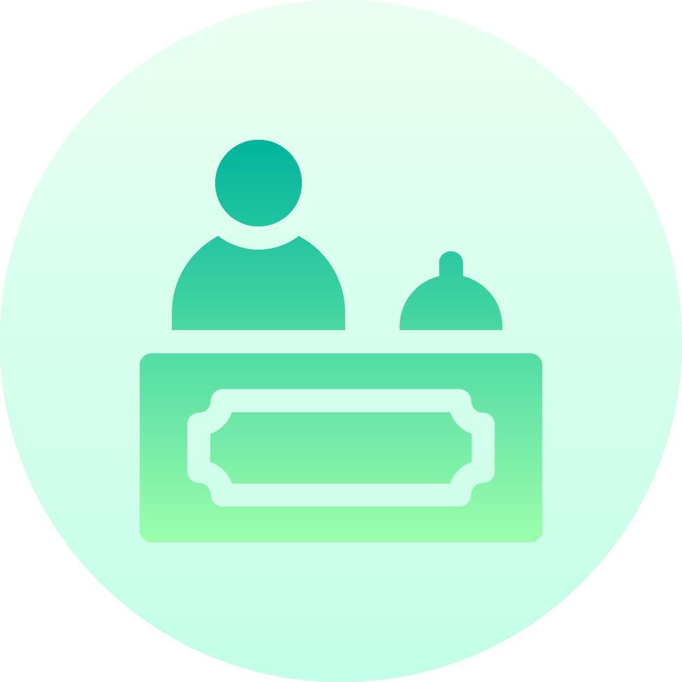 A green and blue icon of a person at a desk vector