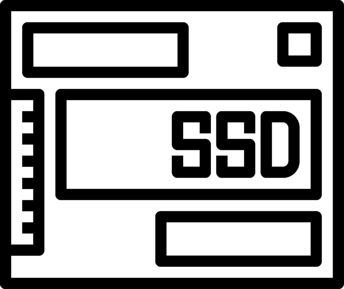 A black and white image of a computer with the word ssd vector