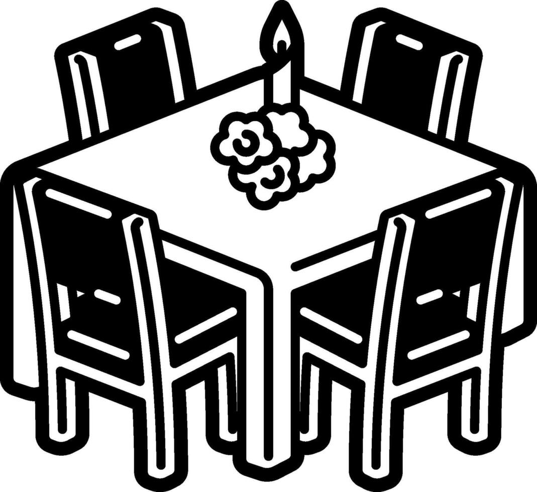 A black and white drawing of a table and chairs vector