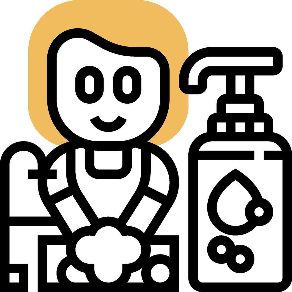 A woman is holding a bottle of soap and a bottle of shampoo vector