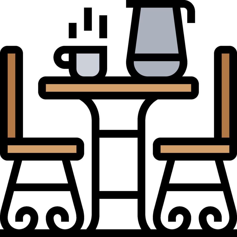 A table with chairs and a coffee pot vector