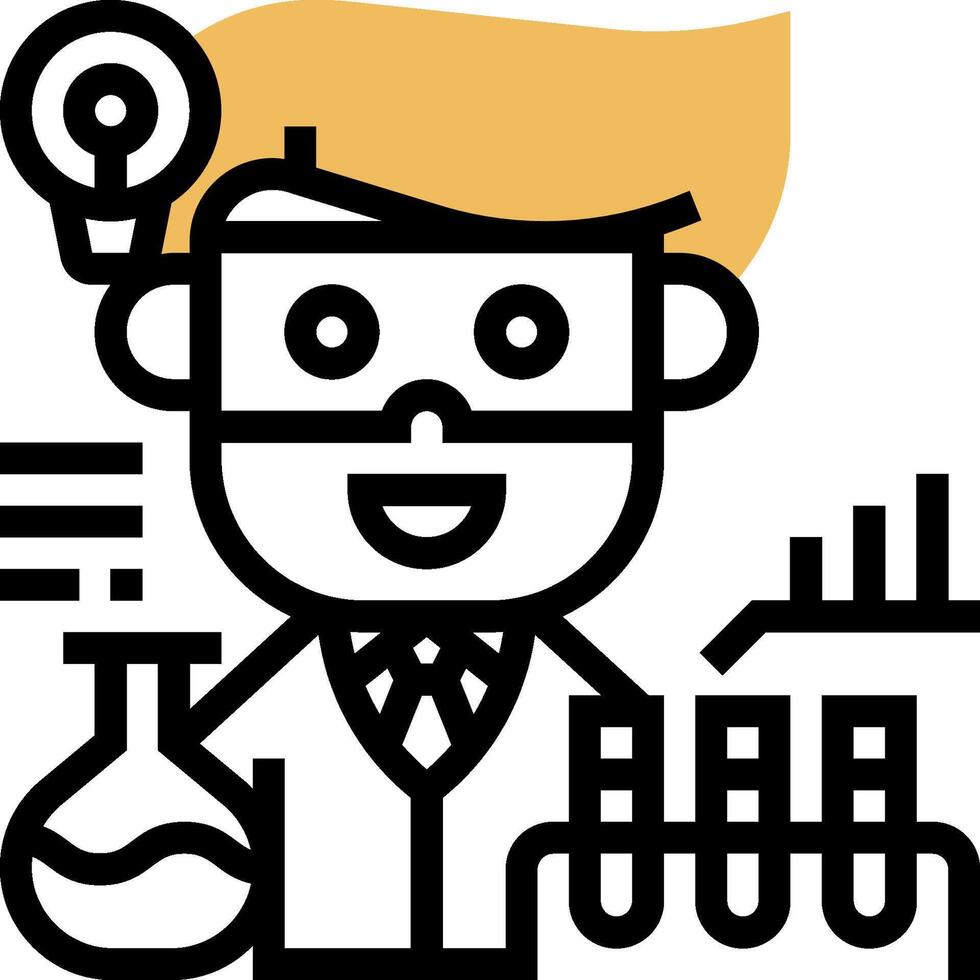 A cartoon man holding a flask and a light bulb vector