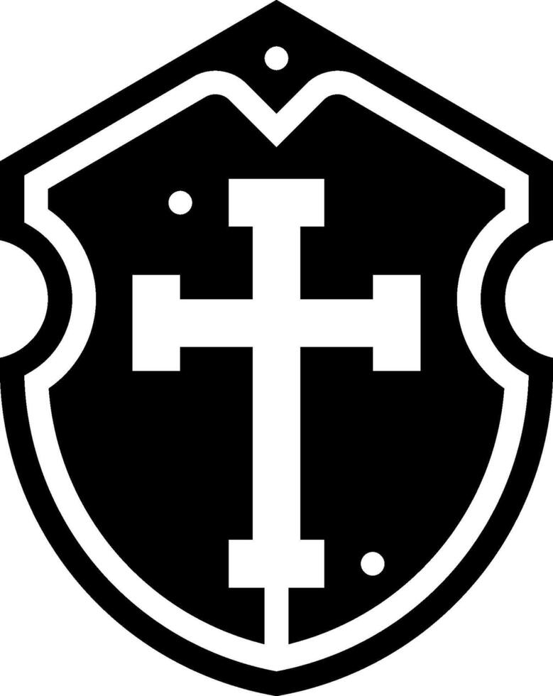 A black and white logo with a cross on it vector