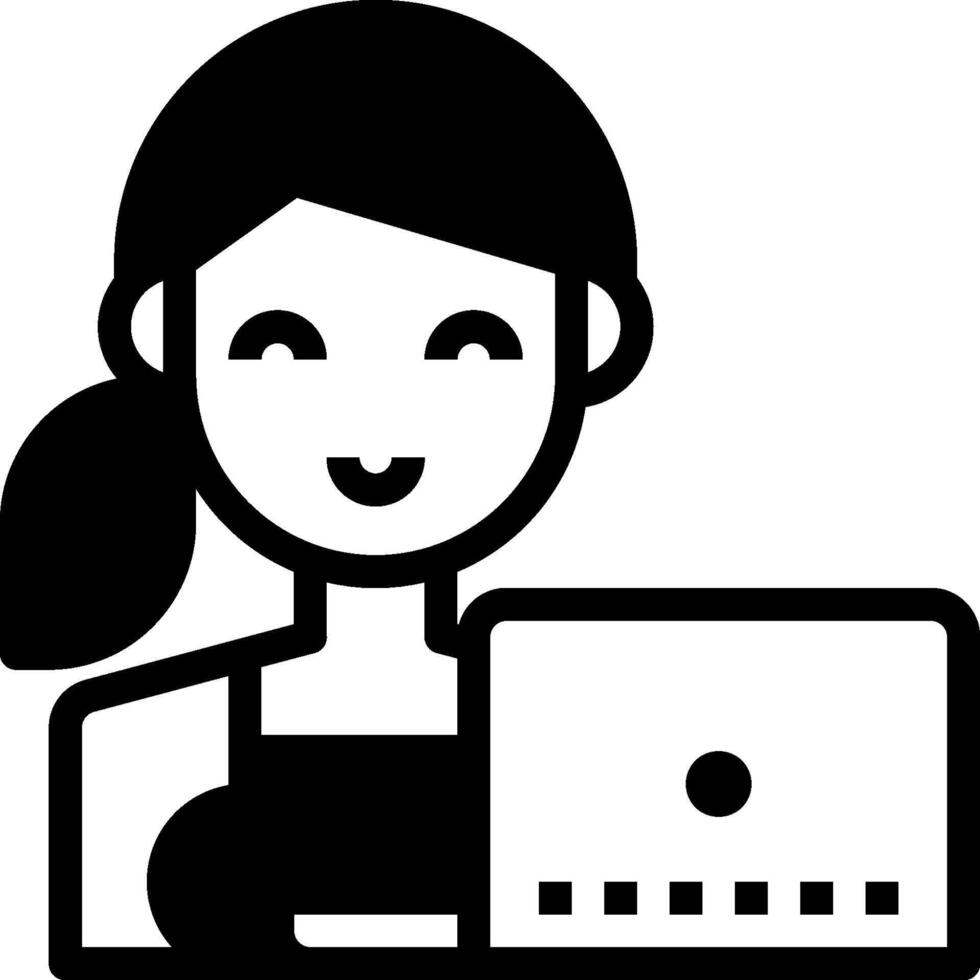 A woman holding a laptop icon vector
