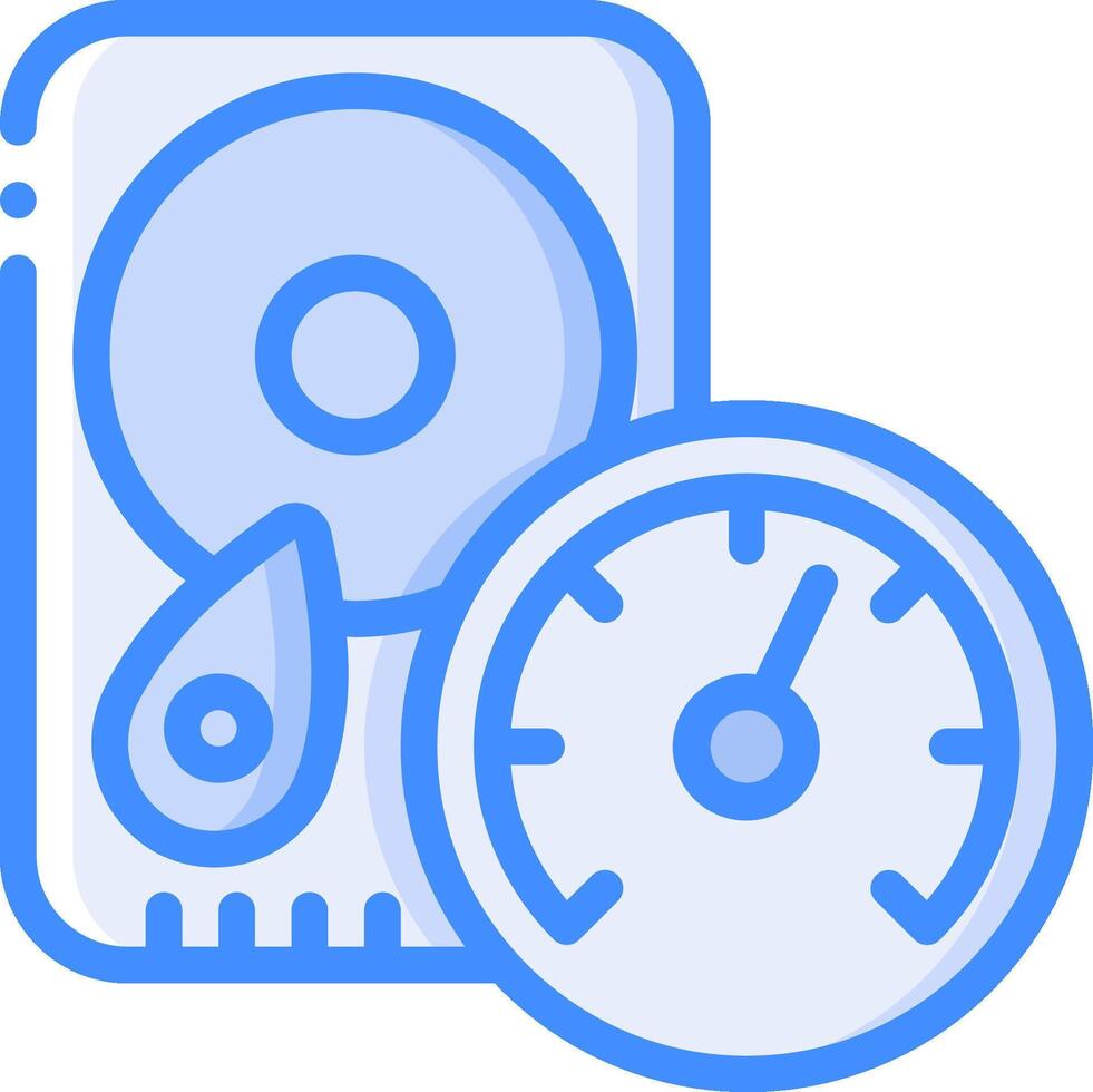 A blue and white icon of a hard drive and a speedometer vector