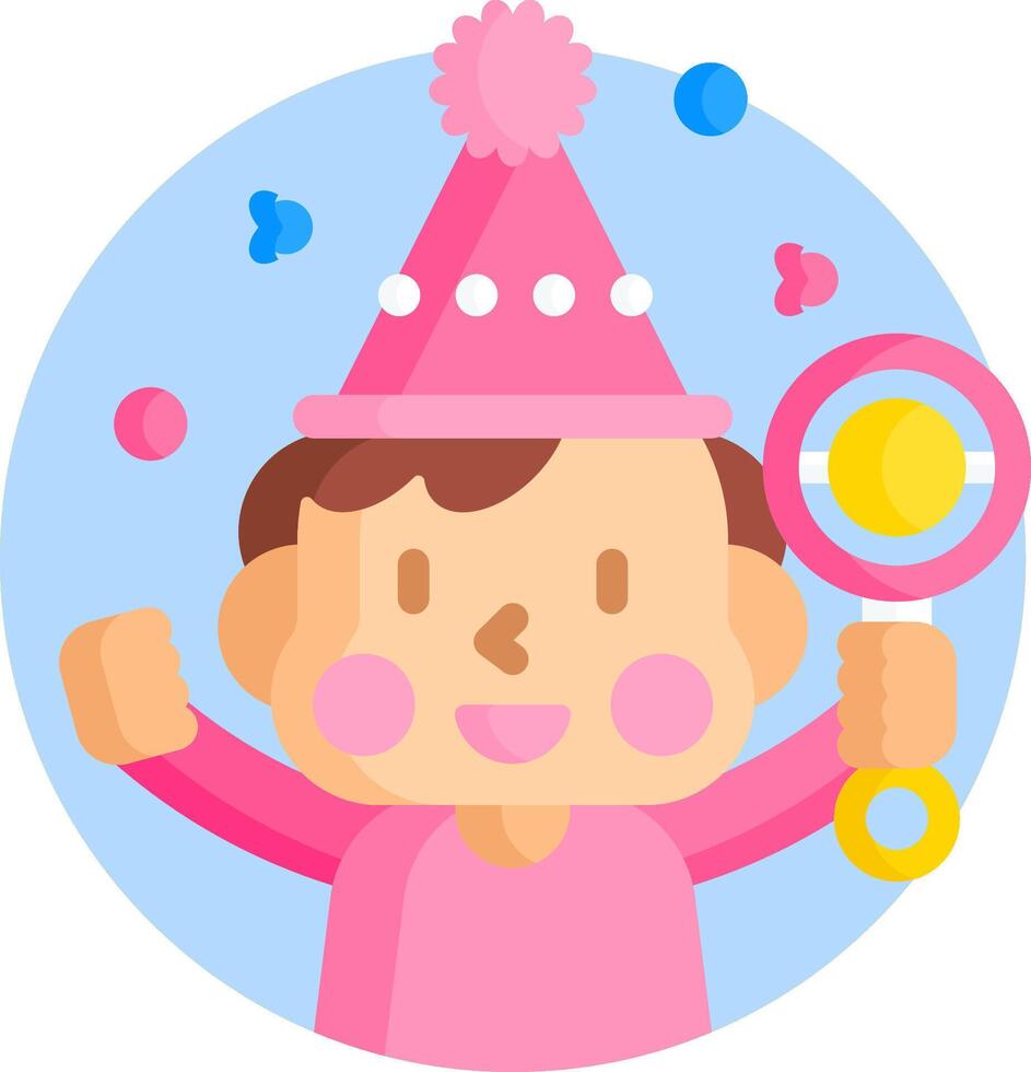 A cartoon boy in a party hat holding a magnifying glass vector